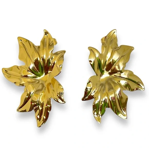 Gold Filled Leaf Studs earrings - Picture 2 of 3